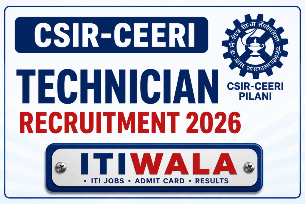 Simple CSIR-CEERI Technician Recruitment 2026 poster design with blue and red typography and ITIWALA nameplate branding
