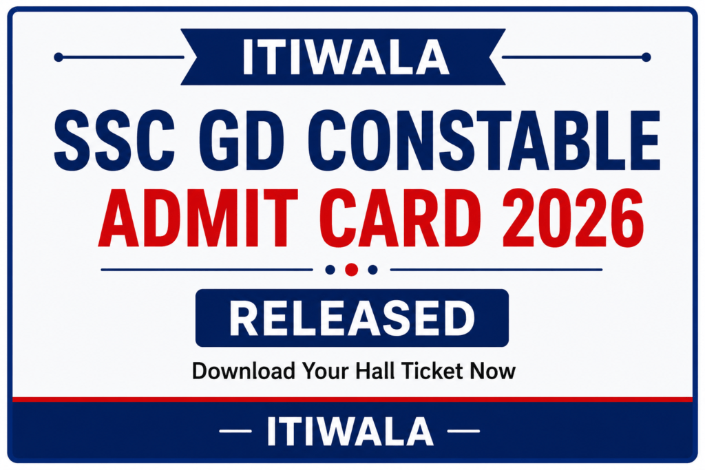 SSC GD Constable Admit Card 2026 released banner by ITIWALA with blue and red design, hall ticket download update, exam date, and official website details