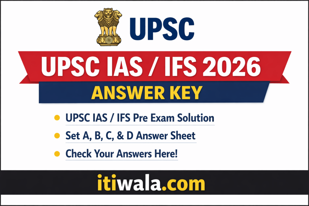 Simple UPSC IAS Pre Answer Key 2026 post design with blue background and ITIWALA nameplate
