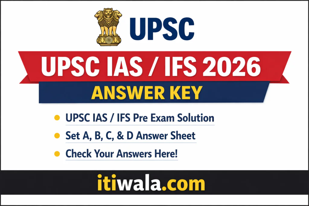 Simple UPSC IAS Pre Answer Key 2026 post design with blue background and ITIWALA nameplate