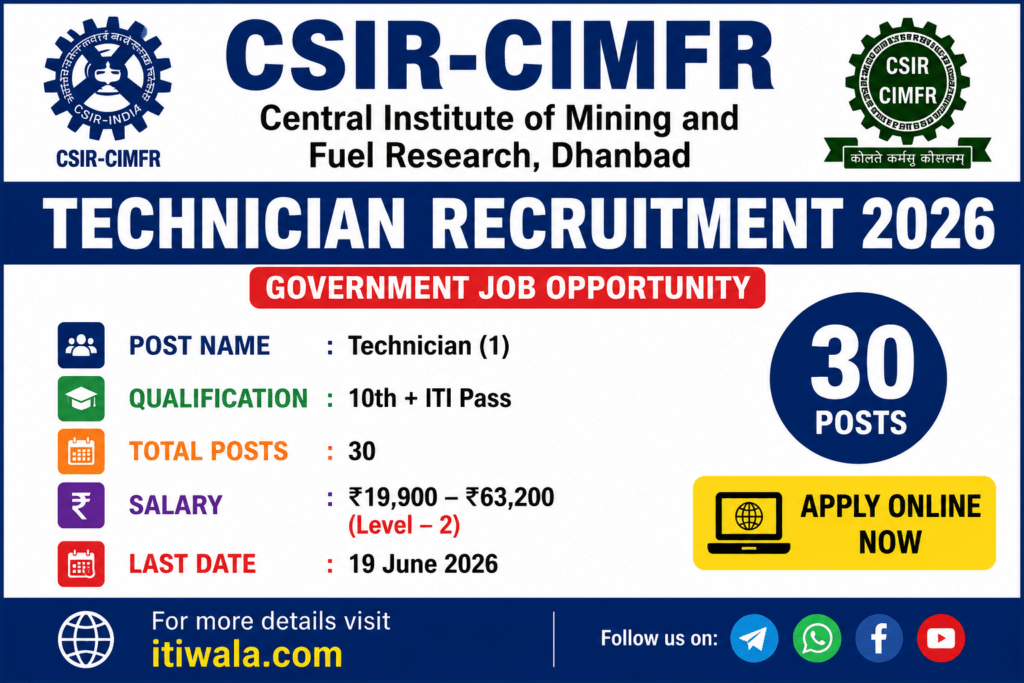 CSIR-CIMFR Technician Recruitment 2026 official notification for ITI technician vacancies