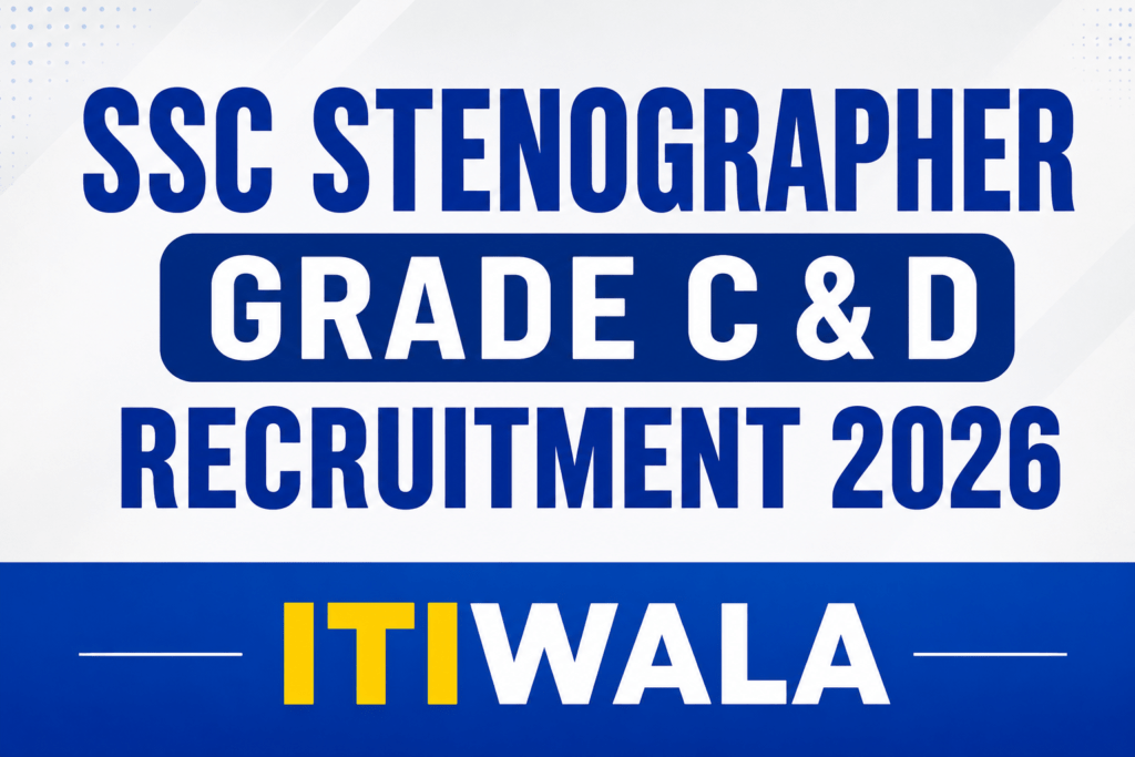 SSC Stenographer Grade C and D Recruitment 2026 banner featuring recruitment post title with ITIWala branding on a blue and white background.